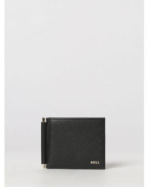 BOSS Cartera Bifold De Piel Saffiano Con Pinza Para Billetes Y Logo Metálico - Gris