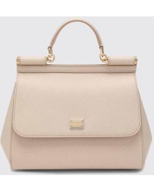 Dolce & Gabbana Dolce &Amp Gabbana Sicily Grained Calfskin Leather Handbag With Shoulder Strap - Natural