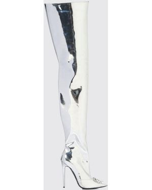 Philipp Plein Cuissardes En Cuir Verni Avec Talon Aiguille Haut - Blanc