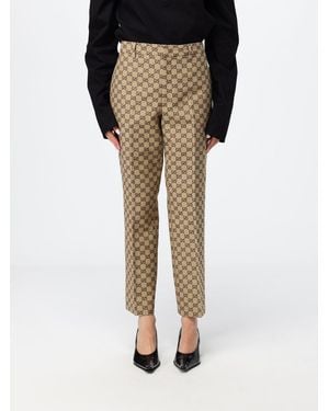 Gucci Schmal Geschnittene Cropped-Hose Aus Gg Supreme-Stoff Mit Monogramm - Natur