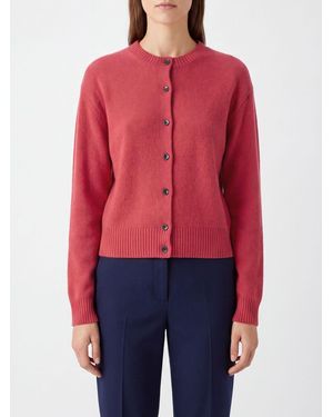 Rohe Woll-Cardigan Mit Rundhalsausschnitt Und Rippbündchen - Rot