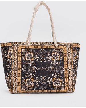 Twinset Printed Cotton Bag - White