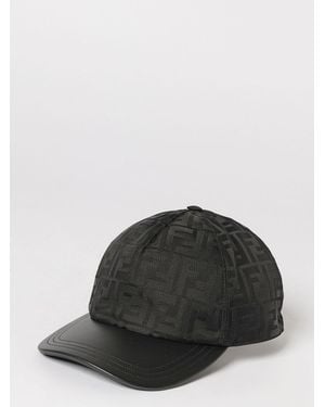 Fendi Ff Jacquard Nylon And Leather Hat - Black