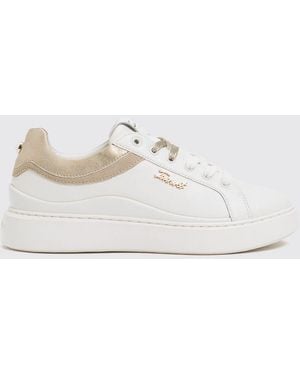 Twinset Zweifarbige Sneaker Aus Glattleder Und Veloursleder Mit Metallic-Logo - Weiß