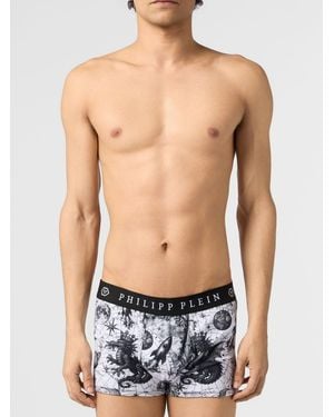 Philipp Plein Set Of Two Stretch Cotton Boxers With Logo Waistband And Graphic Print - Blue