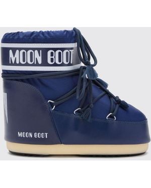 Moon Boot Bottes De Neige Basses En Nylon Avec Logo Et Lacets Réglables - Bleu