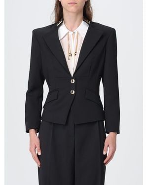 Elisabetta Franchi Single-Breasted Crêpe Blazer With Slim Fit And Padded Shoulders - Black