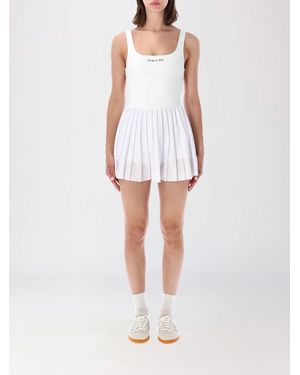 Sporty & Rich Sporty &Amp Rich Pleated Tennis Mini Dress With Square Neck And Logo - White