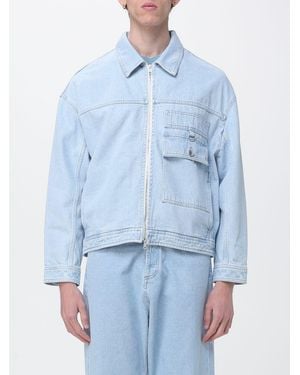 Maison Kitsuné Maison KitsunÉ Bleached Denim Shirt Jacket With Zip Closure - Blue