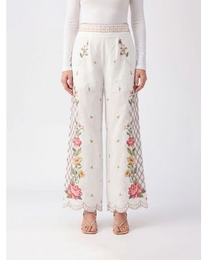 FARM Rio Off- Flower Floral Print Wide-Leg Cropped Trousers - White