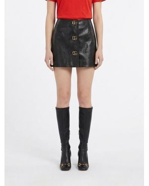 Gucci Gg Leather Pencil Skirt - Black