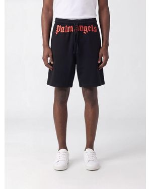 Palm Angels Cotton Jogging Shorts With Logo - Black