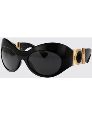 Versace Elegant Oval Sunglasses With Decorative Temples Stylish Eyewear - Black
