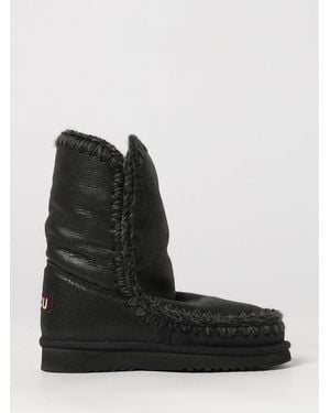 Mou Eskimo Nubuck Ankle Boots With Exposed Stitching And Wool Lining - Black