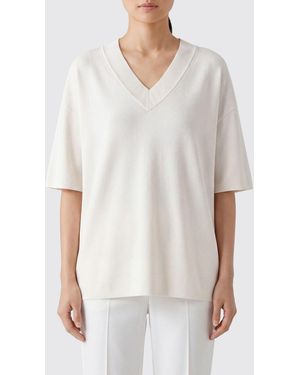 Ami Paris Jersey Relaxed Fit De Mezcla De Lana Virgen Con Cuello De Pico Y Manga Corta - Blanco
