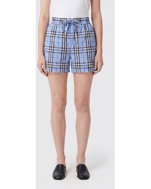 Burberry Cotton Shorts With Vintage Check Print - Blue