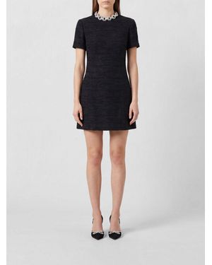 Valentino Garavani A-Line Tweed Mini Dress With Rhinestone Embellishment - Black