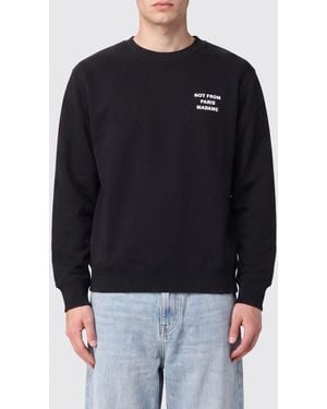 Drole de Monsieur Cotton Crewneck Sweatshirt With Contrast Slogan Print - Black