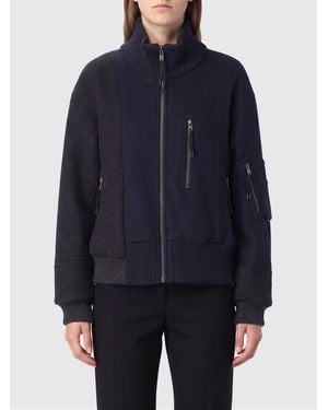 Maison Margiela Virgin Wool Bomber Jacket With Turtleneck And Metal Zip - Blue