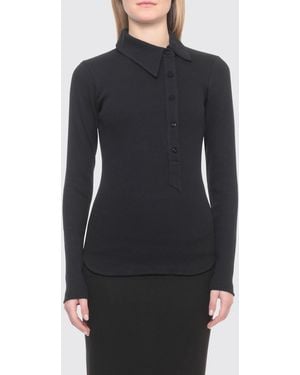 The Attico Asymmetric Stretch Cotton Polo Shirt - Black