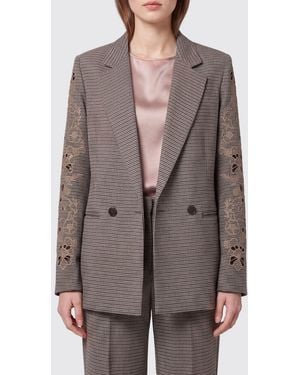 Twinset Double-Breasted Short Blazer With Houndstooth Pattern And Peak Lapels - Gray