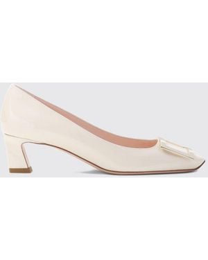 Roger Vivier Trompette Patent Leather Court Shoes With Low Heel - Natural