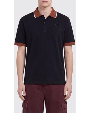 Marni Polo De Algodón Con Ribetes En Contraste Y Cuello De Rayas - Azul