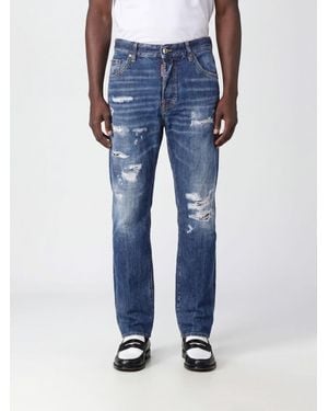 DSquared² 642 Straight Fit Distressed Denim Five-Pocket Jeans - Blue