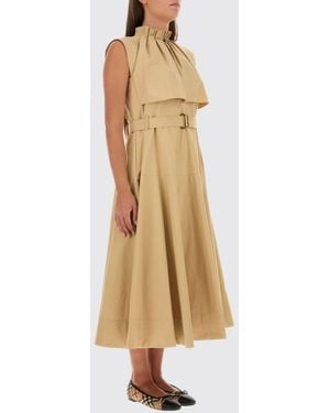 Burberry Sleeveless A-Line Cotton Midi Dress With Belt - Natural