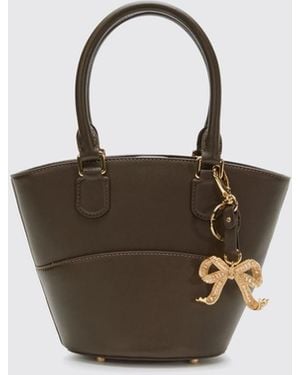 self-portrait SS25325ABRRATTANBAGBROWN 関税送料込 SELF PORTRAIT 'Brown Rattan Bag With Keychain' handbag (SELF