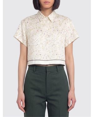 Tela Camisa De Satén Con Estampado Floral - Blanco