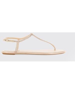 Rene Caovilla Diana Nappa Leather Sandals With Rhinestones - Natural