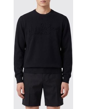 Dolce & Gabbana Dolce &Amp Gabbana Jersey De Cuello Redondo En Pura Lana Virgen Negra Con Logo Lettering - Azul