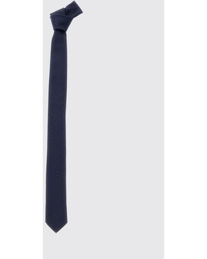 Emporio Armani Pure Silk Tie With A Contrasting Polka Dot Pattern - Blue