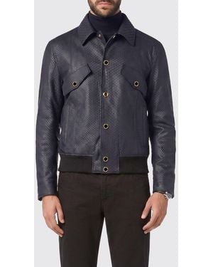 Billionaire Python Print Lambskin Bomber Jacket - Blue