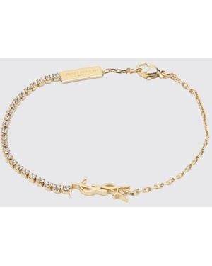 Saint Laurent Brass Bracelet With Embedded Rhinestones - Natural