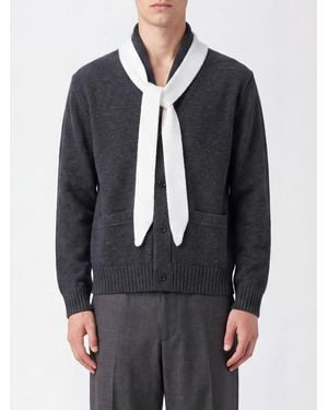 Sacai Cardigan Aus Reiner Wolle Von Mit Schalkragen Und Aufgesetzten Taschen - Blau