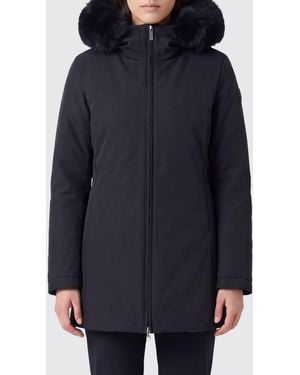Colmar Long Technical Fabric Down Jacket With Shearling Hood - Blue