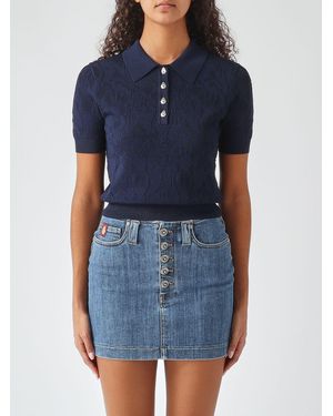 Dondup Short-Sleeved Viscose-Blend Knit Polo Shirt With Ribbed Collar - Blue