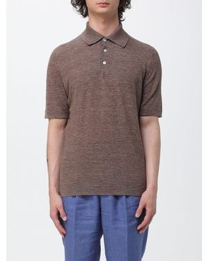 Brunello Cucinelli Linen And Cotton Knit Polo Shirt - Brown