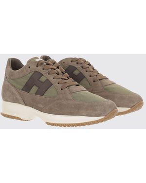 Hogan H580 Suede And Mesh Trainers With Side H Logo - Natural