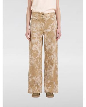 Momoní Momon&Igrave High-Waisted Floral Print Cotton Wide Leg Trousers - Natural