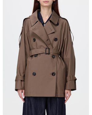 Max Mara Short Double-Breasted Cotton Trench Coat With Belt And Epaulettes - Brown