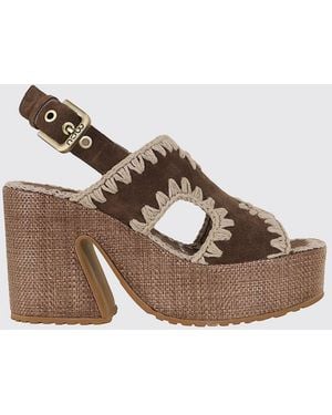 Mou Suede Platform Sandals With Contrast Stitching - Brown