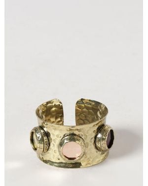 ALLUJEWELS Pulsera Rígida De Metal Dorado Con Aplicación De Cristales - Metálico