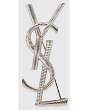 Saint Laurent Brosche Aus Messing Mit Verschlungenem Ysl-Monogramm - Weiß