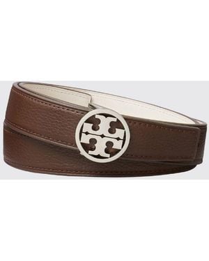 Tory Burch Miller Reversible Cowhide Leather Belt With Double T Buckle - White
