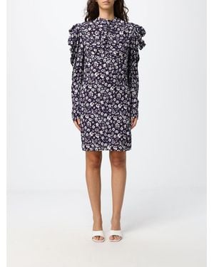 Mar De Margaritas Floral Print Sheath Mini Dress With Ruched Shoulders - Blue