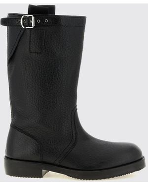 Dries Van Noten Grained Leather Biker Ankle Boots With Straps - Black