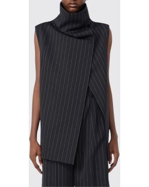 Sportmax Pinstriped Wool Double-Breasted Asymmetrical Waistcoat - Black